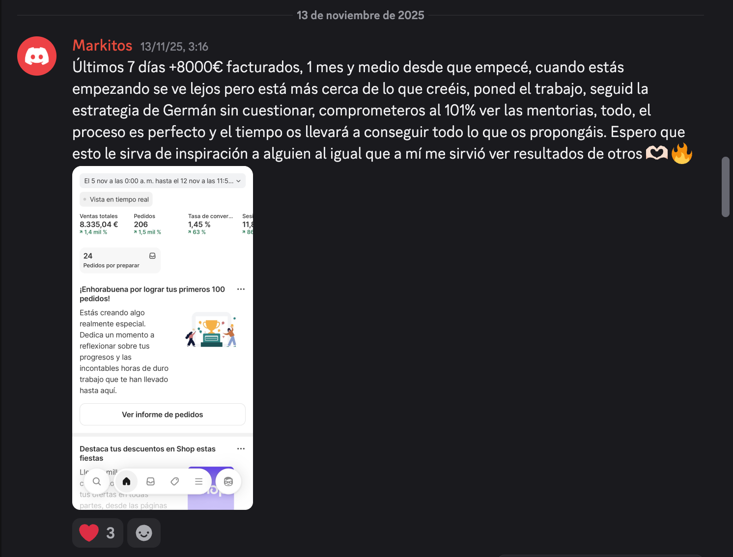 Captura de resultados de Markitos: 8.335 € En 7 días, mes y medio desde que empezó